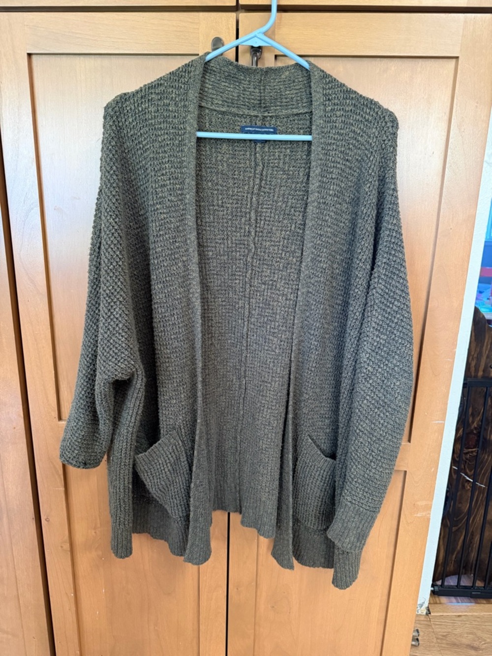 American Eagle Outfitters Olive Open-Front Knit Cardigan